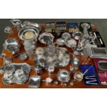 A Large collection of silver plate and E.P Wares to include epergne, ice bucket, boxed cutlery,