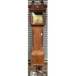 19th century Long cased grandfather clock, the moulded top with swan neck above a brass faced clock,