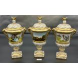 A Lot of Three Coalport Lidded urns/ vases 'The Gainsborough Vase- Limited 9/100', 'To commemorate