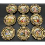 A Collection of Nine 19th century Royal Vienna hand painted cabinet plates, All depicting figure