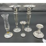 A Pair of Birmingham silver fluted bud vases, Birmingham silver and cut crystal bud vase, Birmingham