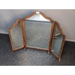 Antique 3 panel mirror with carved mahogany frame raised on trestle feet [64.5cm]