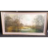 Austin Price Oil painting on canvas depicting woodland river scene Dated 1969 [Frame 55x105cm]
