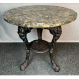 Antique cast iron pub table with marble top [68x70cm]