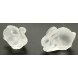 A Lot of two Lalique France miniature sculptures. Rabbit and swan. [Rabbit 4.6x6.7x3.2cm] [Swan 4.