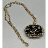 9ct yellow gold belcher chain together with a Victorian yellow metal and jet mourning brooch/