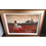 Shawn Mackey Titled 'The Poppy Field' oil on canvas. dated 2017. Fitted in a contemporary gilt