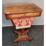 19th century, games/sewing table, the shaped rectangular top above a narrow pull-out drawer and deep