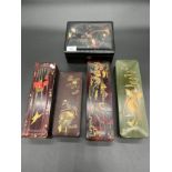 A lot of five oriental lacquered and hand painted glove/ utensil boxes. One containing pastels