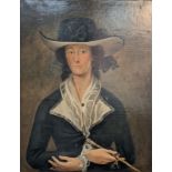 Oil on canvas depicting Mrs. Riddoch with bold black hat and holding a parasol [ J. Greenwood, 1733]