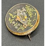 Antique 19th Japanese Shakudo fan design brooch, possibly 15ct gold. Looks to have had a new clasp