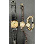 Three vintage 9ct gold cased watches, Includes Gent's Omega- non runner, Ladies Omega- working and a