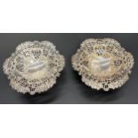 A Pair of Birmingham silver ornate pierced dishes. Produced by Levi & Salaman, [198grams] [4cm high,