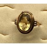 Ladies 9ct yellow gold and large citrine stone set ring. [Ring size O] [3.16Grams] [Will post]