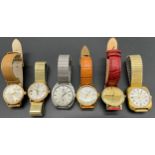 Six gents vintage watches: WALTHAM – A gentleman's gilt cased wristwatch, Thin-0-matic, sweep second