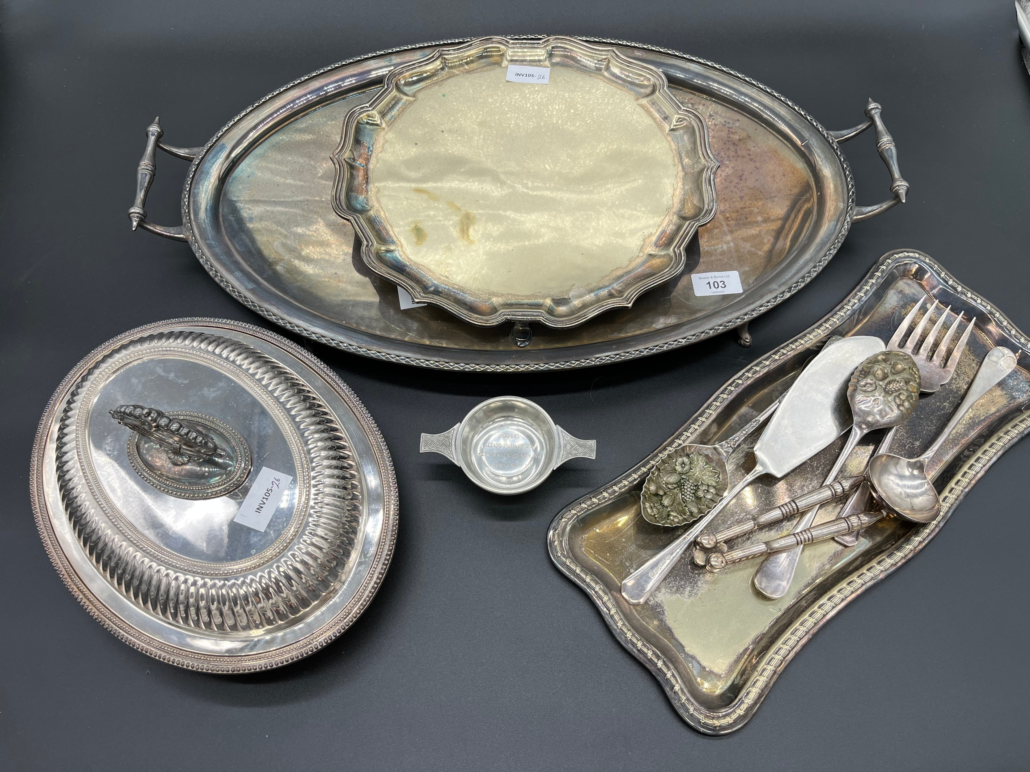 Selection of silver plate and E.P Wares to include two handle serving tray, Tureen dish and