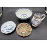 A Lot of 19th century porcelain ware to include blue and white puzzle jug, delft bowl, delft plate