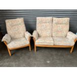 Light wood Ercol two seat settee and single chair [94cm]