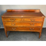 Antique style inlaid chest of drawers, the raised rectangular surface above two short drawers and