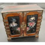 Antique Japanese Meiji period table top two door cabinet, Designed with hand painted lacquered