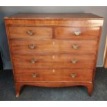 19th century inlay oak chest, the rectangular top above two short drawers and three long drawers