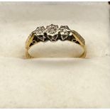 Ladies 18ct yellow gold three stone diamond ring. [Ring size P] [2.35Grams] [Will post]