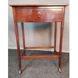Antique mahogany side table, the rectangular top with carved moulded edge, above a frieze drawer,