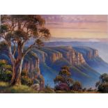 Oil on board 'Blue Mountains Megalong Valley' [John Bradley] together with Oil on board 'Morning