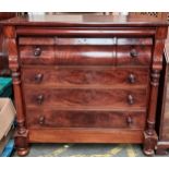 19th century mahogany ogee chest, the rectangular top above a narrow long drawer, three short