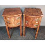 Pair of 19th century burr walnut side cabinets, the rectangular bow front surface over a single