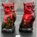 Two large Royal Doulton Flambe owl figures. [28.5CM high]