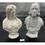 Antique Parian ware lady bust- Shakespeare's Juliet, together with an antique bust of John