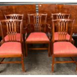 Antique style burr walnut extending dining table, the rectangular shaped top with inlay raised on