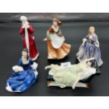 Five various Royal Doulton Figurines, Nicola HN 2804, Autumntime HN 3231, Wintertime HN3060,