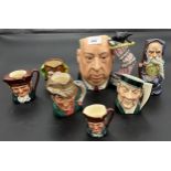 A Collection of seven various Royal Doulton Toby jugs to include Jester, Two Old Charley, The