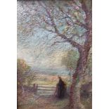 Oil painting depicting a man in the countryside [signed]