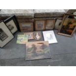 Large lot of pictures to include water colours of ship scene , engravings , oil painting as found