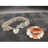 London Silver gate bracelet together with a silver and agate brooch with orange centre stone [Will