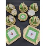 37 piece Copeland Spode tea set in a green and hilt floral design