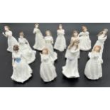 A Collection of 12 various Royal Doulton medium sized lady figurines. [15cm high]