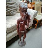 Large solid wood hand carved African man warrior figure over 3ft in height .