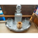 Crystal whisky decanter set , small whisky jug with silver plated tray.