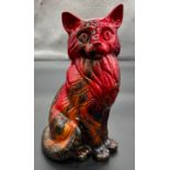 Royal Doulton Flambe Veined cat figurine. Signed P.D. [29CM HIGH] [Will not post]