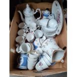 Box of various tea ware to include porcelain jug with cup set.