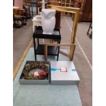 Selection of miscellaneous includes Ikea style 2 tier table , owl plant stand etc .