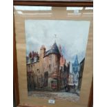 Water colour depicting Wallace tower in street scene unsigned .