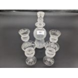 Edinburgh crystal thistle cut decanter together with four thistle cut sherry glasses