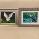 2 acrylic painting of birds scenes one signed Dak borrie.