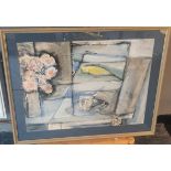 James T Ferguson [1923-2013] Watercolour Still Life with Yellow Bird. Frame Size 56cm x 72cm
