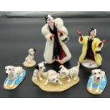 Six various Royal Doulton 101 Dalmatians figures, Includes limited edition large Cruella De Vil-